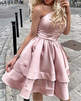 One shoulder satin ruffled hem short Homecoming dress